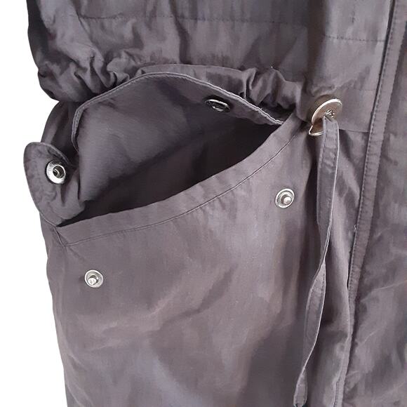 London Fog Black Sueded Utility Jacket Funnel Neck Windbreaker Raincoat Womens M - Picture 4 of 13